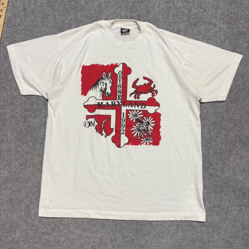 Vintage 1992 Maryland Odyssey T-Shirt Screen Stars Best XL White Single Stitch